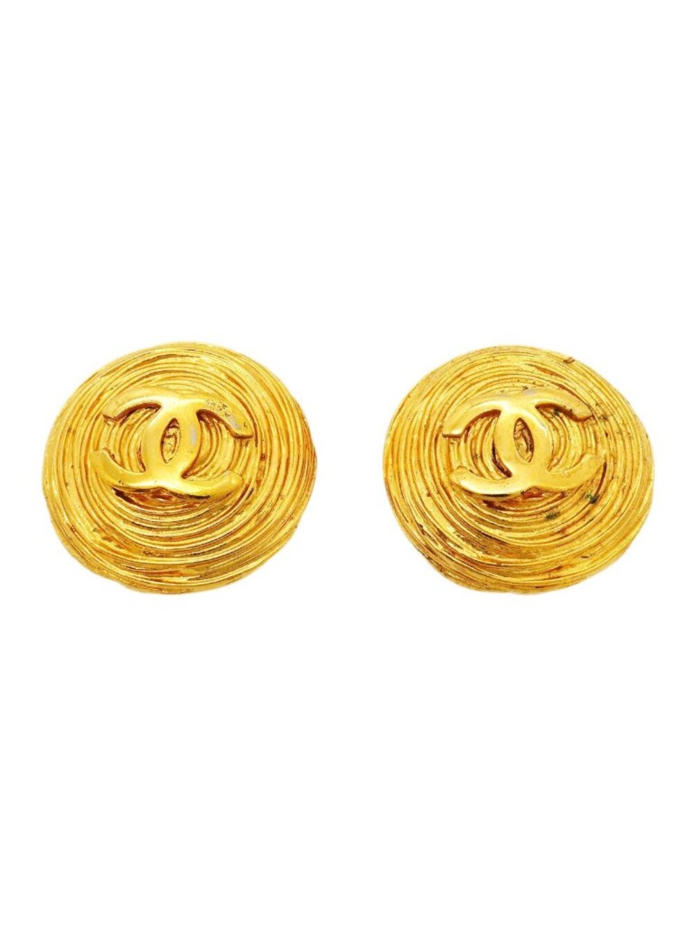 Chanel Earrings Vintage CC Logo Round Circle Gold Plated